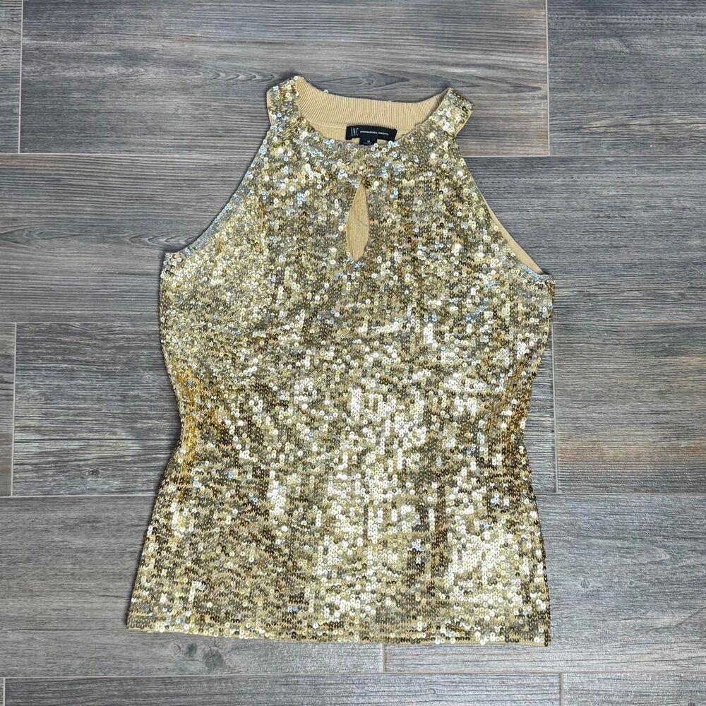Retro sequins gold silk evening wear Top INC